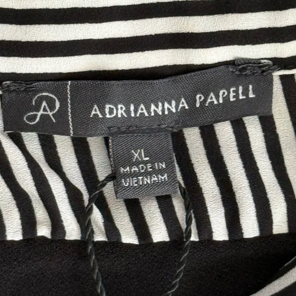 Adrianna Papell Black White Layered V-Neck Tunic with Striped Collar XL - Picture 9 of 13